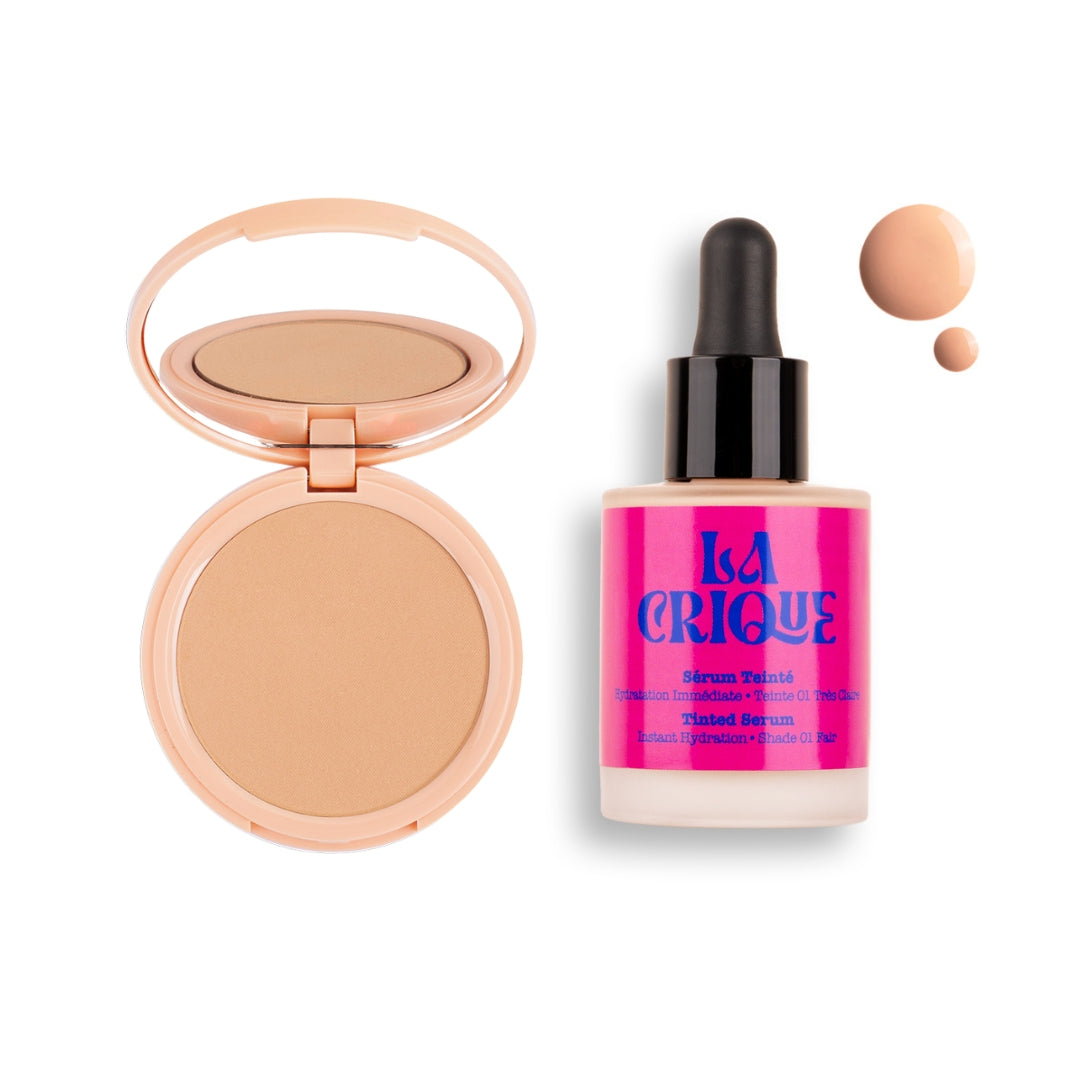 Duo-Look Teint Naturel Parfait 01 - Getöntes Serum 01 Très Claire + Mattierender Puder 01 Heller Sand